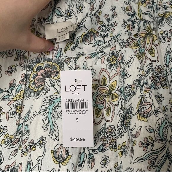 LOFT Border Floral Linen Blend Pull On Skirt - Picture 5 of 9